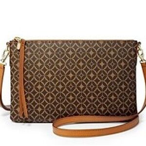 Fossil Sydney Signature Crossbody Clutch Wallet Slim Crossbody Bag Brown Tan